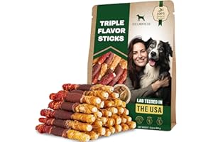 BELOVED PETS Dog Treats Rawhide Sticks Wrapped with Chicken 10.6 oz Pet Natural Chew Treats - Grain Free Meat & Human Grade Dried Snacks - Best for Small & Large Dogs (10.6 Ounce (Pack of 1), Triple Sticks)