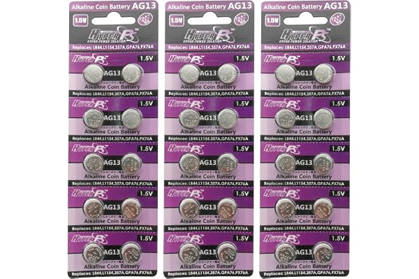 HyperPS (30 pcs) AG13 Alkaline 1.5V Button Cell Battery Single Use LR44 A76 G13R S76E MS76H MS76 Watch Toys Remotes Cameras