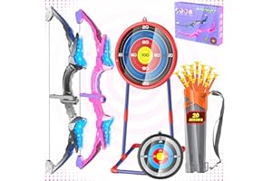 HOLIBIBE 2 Pack Kids Bow and Arrow, 20 Suction Cup Arrows, 2 Archery Targets&Quiver, Light-up Set for Kids Ages 4-8 8-12, Indoor Outdoor Toys for Boys Girls, (Black & Pink)