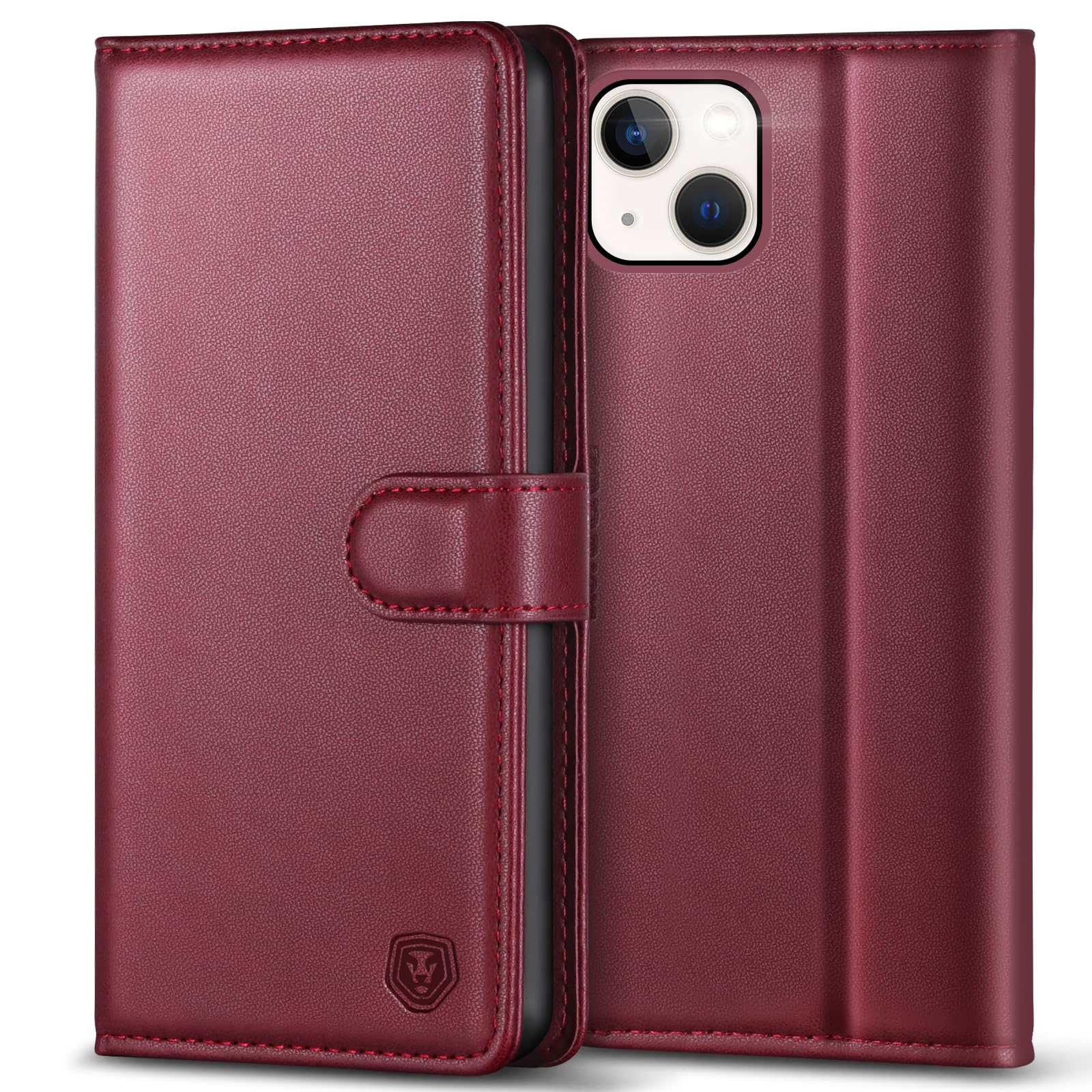Kuafcase Compatible for Case with 4 Card Slots Magnetic Closure Kickstand Shockproof Protective Phone Case Compatible for - Wine Red — image 1