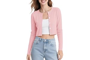 Urban CoCo Women's Long Sleeve Button Up Cropped Cardigan Sweaters for Women Crew Neck Short Bolero Shrug for Dresses