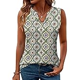 Romanstii Sleeveless Shirts for Women Casual Summer V Neck Tank Tops Dressy Blouses Tunic