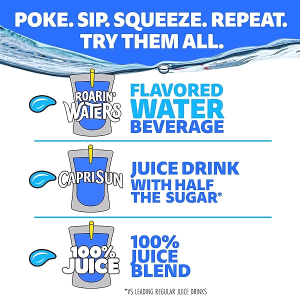 CAPRI SUN ROARIN’ WATERS TROPICAL PUNCH FLAVORED WITH OTHER NATURAL FLAVOR WATER BEVERAGE, 40 CT PACK, 4 BOXES OF 10 DRINK POUCHES