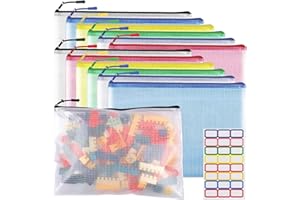 12pcs Large A4 Mesh Zipper Pouch File Bags YOPCDJ Reusable Zippered Pouches for Organizing Classroom, Board Game Storage, Puzzle Bags
