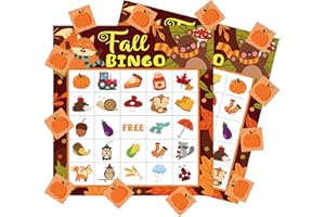 X1zuue 41Pcs Fall Bingo Games for Kids, Halloween Party Game with 25 Players Autumn Bingo Cards Games School Classroom Activities Halloween Thanksgiving Party Supplies Games Gifts for Kids Toddlers