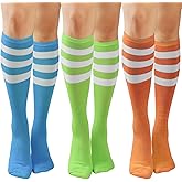 AQOKKA Athletic Knee High Socks for Women Cotton Casual Tube Socks Knit Stripes Thigh High Stockings Leg Warmer Outdoor Sport