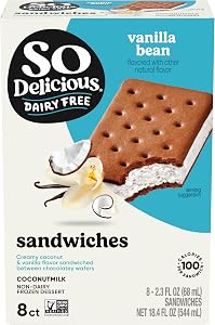 So Delicious Dairy Free Coconut Milk Frozen Dessert Sandwich, Vanilla Bean, Vegan, Non-GMO Project Verified, 8 Pack