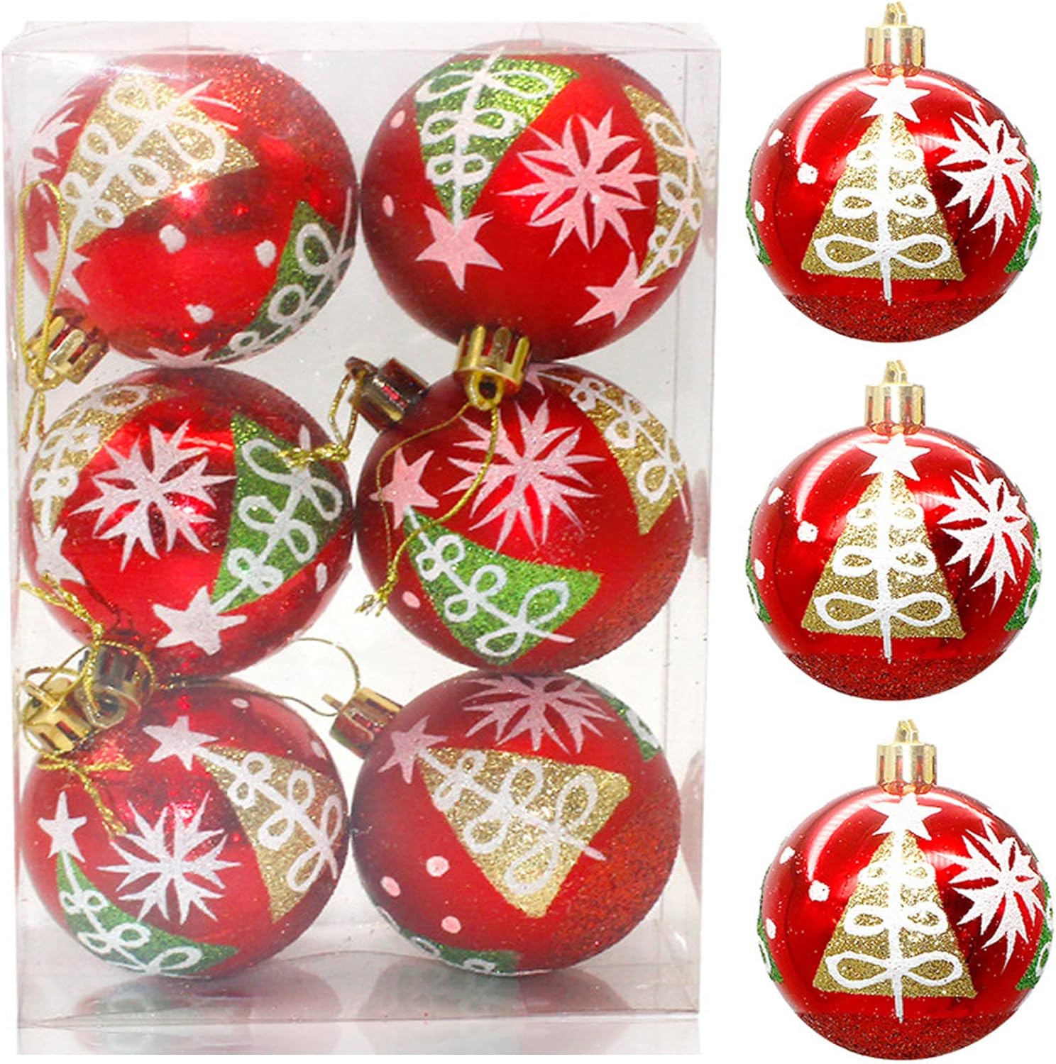 Ornaments - MuRealy 6 Pcs Premium Xmas Balls Set - Upgrade Christmas Tree Ornaments Shatterproof Hanging Balls(2023 New), Plastic Balls for Holiday Parties Decoration (Red)