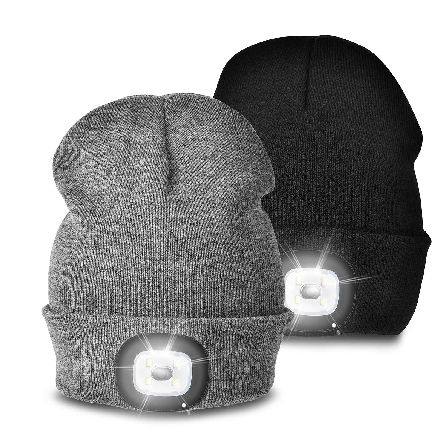 Unisex LED Lighted Beanie, USB Rechargeable Headlamp Hat, Cap with Light Hands Free Head Torch, Winter Warm Gifts for Men and Women