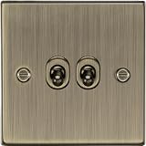 Knightsbridge 10AX 2G 2 Way Toggle Switch Square Edge Antique Brass