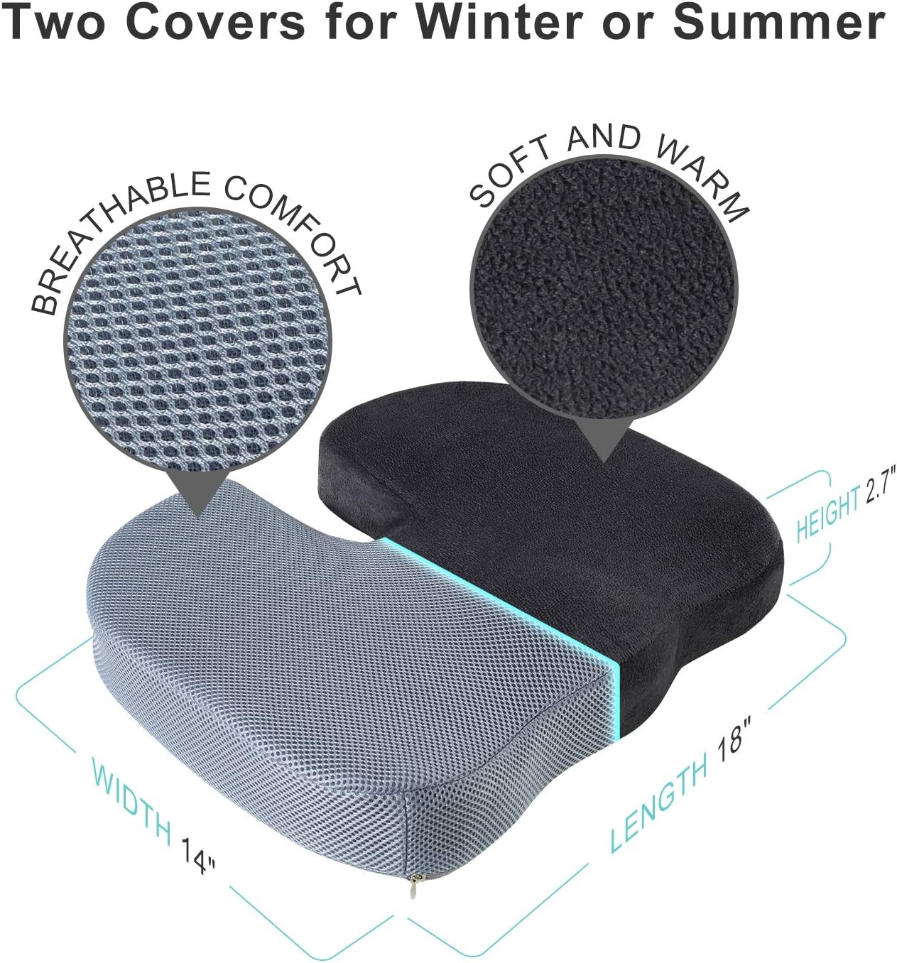 BedStory Office Seat Cushion for Tailbone Back Butt Pain Relief, Memory Foam Office Chair Cushion Booster to Lift Hips Up, Orthopedic U-Shape Design with 2 Replacement Covers: Home & Kitchen