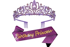 Velscrun Princess Crown, Tiaras for Girls, Violets Birthday Princess Sash for Girls, Birthday Girl Crown, Birthday Accessories for Girls, Princess Birthday Decorations Party Supplies