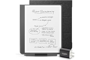 Amazon Kindle Scribe Essentials Bundle including Kindle Scribe (64 GB) - Tungsten, Premium Pen, Fabric Folio-Black, and Power Adapter