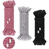 Coldairsoap Soft Silk Rope, 3 Colors: Black+Pink+Silver, 32ft, 8MM | 3-Pack, Skin Friendly, Twisted Trim Nylon Twisted Cord, Braided, Satin Shiny