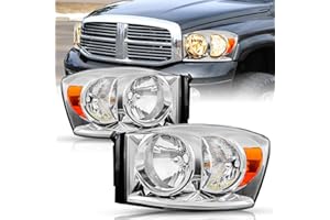 TUSDAR Headlight Assembly Set Fits for 2006-2008 Dodge Ram 1500/2006-2009 Dodge Ram 2500/3500 Pickup Driver and Passenger Side, Chrome Housing & Amber Reflector