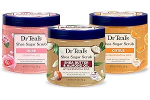 Dr Teal's Shea Sugar Scrub Trial Pack, Rose, Shea Butter, Citrus 19 oz (Pack of 3)