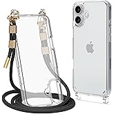 Lawonda for iPhone 16 Case with Strap, Clear Shockproof Crossbody Phone Cover w/Removable Anti-Theft Adjustable Lanyard for Women, Travel, Shopping, Hiking (6.1", Black)