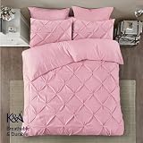 K&A Pintuck Double Duvet Set Pink 200x200 Microfiber Zipper 3pc view 3