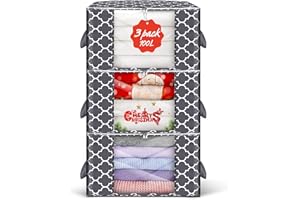 UMEIJA Large Clothes Storage Bags 100L Clothing Storage Organizer Foldable Storage Containers for Comforter Blanket Bedding with Durable Handle, Clear Window, Sturdy Zippers (3 Pack)