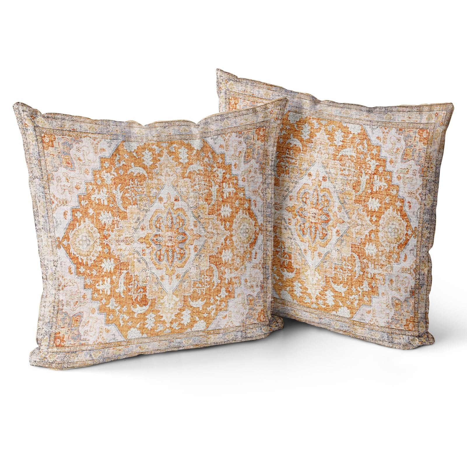 Snylcce Boho Throw Pillow Covers Set of 2 - yellow Antique & Vintage Design, Double-Sided Pattern - Soft Cushion Covers for Garden Couch, Sofa, Bed - Decorative 20x20 Inch Pillowcases