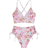 ZAFUL Women Tankini Set, Ribbed High Cut Surplice Swimsuit Bathing Suit with Spaghetti Straps