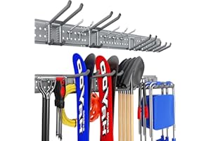 ZICANYCO Garage Tool Organizer Wall Mount 48 inches with 10 Adjustable Heavy-Duty Hooks, Garage Organization, Garden Tool Sto