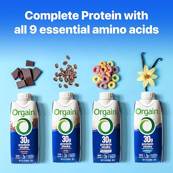 ORGAIN 30G HIGH PROTEIN SHAKE, CAFÉ LATTE, 5G BCAAS, 1G SUGAR PER SERVING, CAFFEINE FROM 1 CUP OF COFFEE, MILK ISOLATE, MEAL REPLACEMENT, READY TO DRINK, KETO FRIENDLY, GLUTEN-FREE 11 FL OZ (12 PACK)