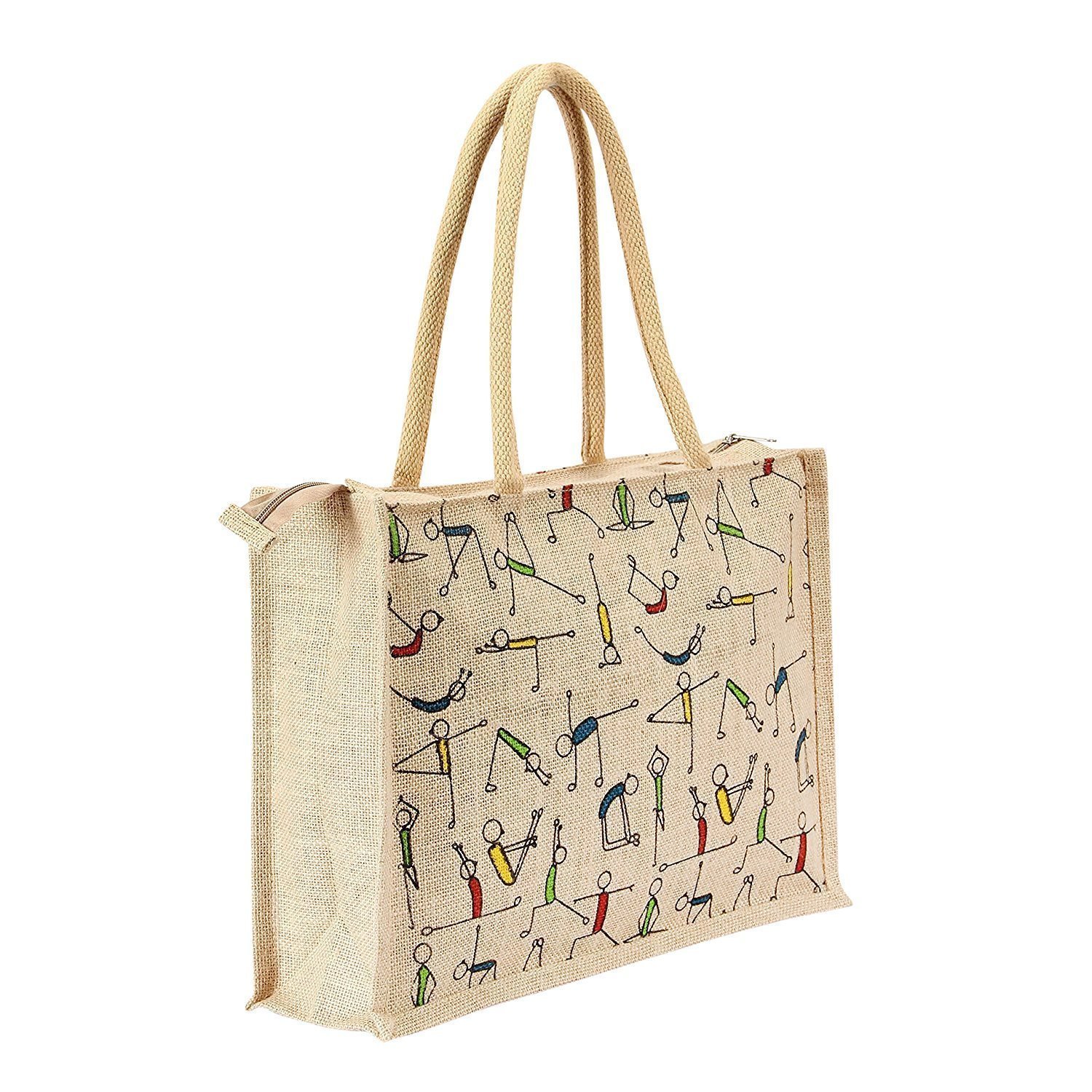 rangteq women's printed jute tote bag(beige)