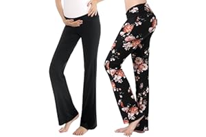 ALINA MAE MATERNITY Women Maternity Pajama Pant Stretchy Comfy Wide Soft Palazzo Elastic Pregnancy Lounge Casual PJs