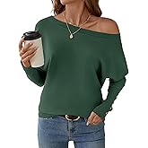 Micoson Women's Off The Shoulder Sweater Top Fall 2025 Oversized Knit Long Batwing Sleeve Crochet Pullover Sweaters