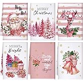 Preboun 6 Pcs Christmas Kitchen Towels Santa Reindeer Stripe Hand Towels Pink Farmhouse for Dish Xmas Tea Kitchen Bathroom Decor