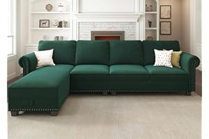 Nolany Velvet Sectional Sofa, L Shaped Sectional Couch with Reversible Chaise Convertible 4 Seater Sofa Couch for Small Space Living Room, Green