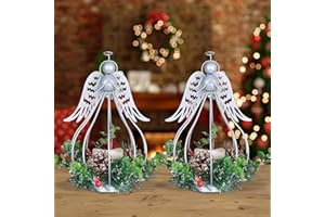 DECORKEY Christmas Lanterns Decorations Outdoor&Indoor, 2PCS Andrew Candle Holders with LED Candle, Pine Cone&red Berry Wreath, Decorative Lanterns for Porch Centerpiece Table Decor Gift