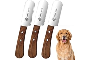 FLAMIA & JABZ Professional Dog Grooming Hand Stripping Knife, Stripper Trimmer Tool, Red Meranti Wooded Handle non slip grip with Tripping Stainless Steel blade (3 Piece Pack, Left Handed)