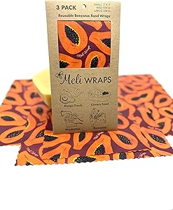 Meli Wraps Beeswax Wraps - Reusable Food Wrap Alternative to Plastic Wrap. Certified Organic Cotton, Made with Hawaiian Beeswax. 3-Pack includes sizes (SML) in Beautiful Original Prints