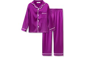 Topgal Little & Big Girls Pajama Set Size 6-16 - Fuchsia Satin Silky Cute Long Sleeve & Pants Outfit