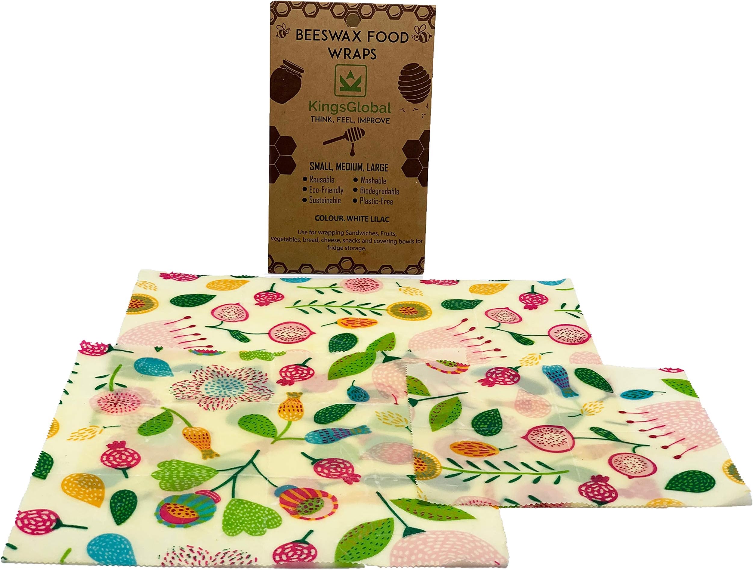 Reusable Beeswax Food Wrap (Set of 3) Eco friendly sustainable organic biodegradable cotton sheets bees wax wraps | Great safe storage keeps produce fresher | Sandwich wrap |Plastic Free zero waste