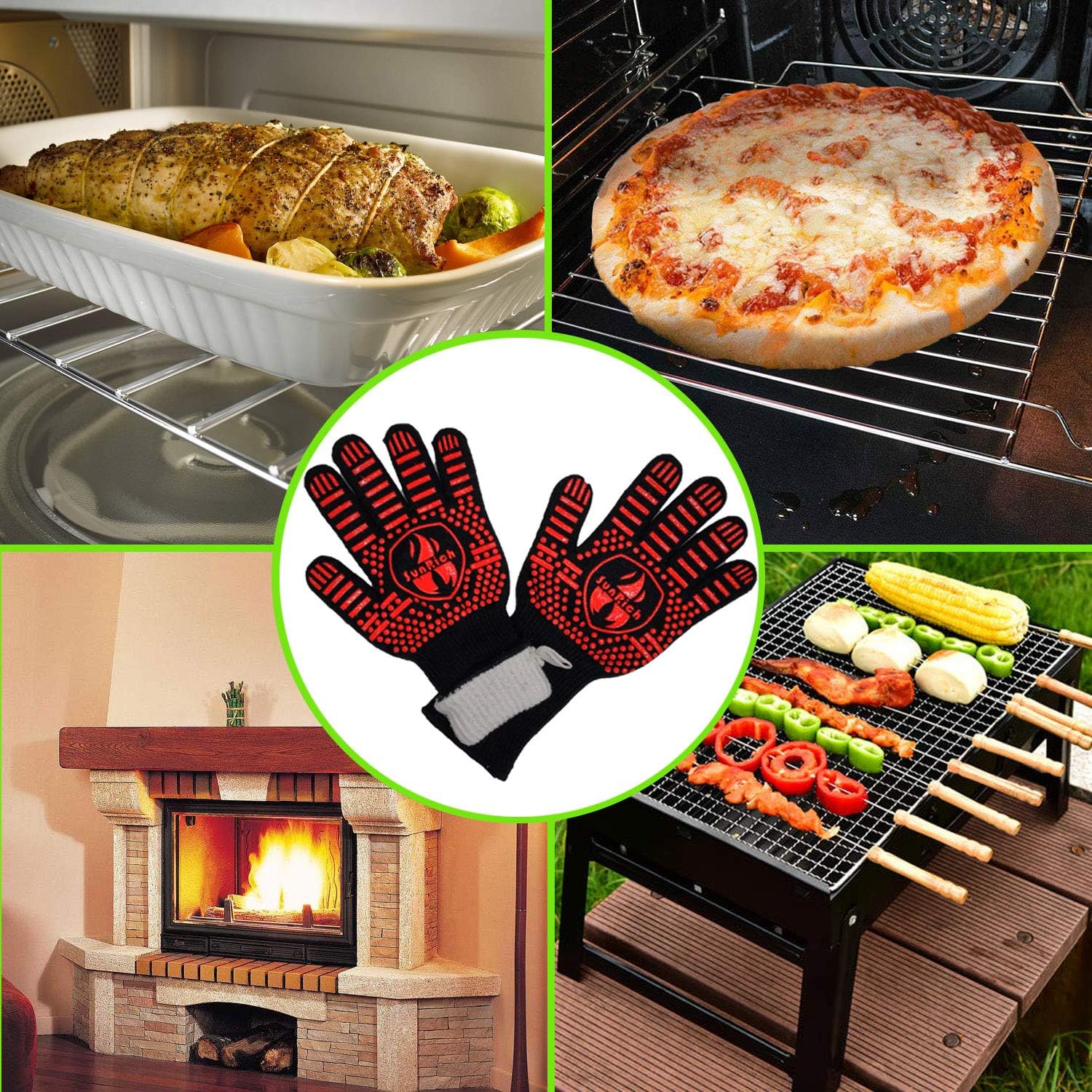 BBQ Grill Gloves 1472℉ Heat Resistant Barbecue Grilling Gloves Kitchen Oven Mitts Silicone Non-Slip Cooking Gloves for Cooking/Baking/Welding/Cutting, 14 Inch by Sunrich (Red): Kitchen & Dining