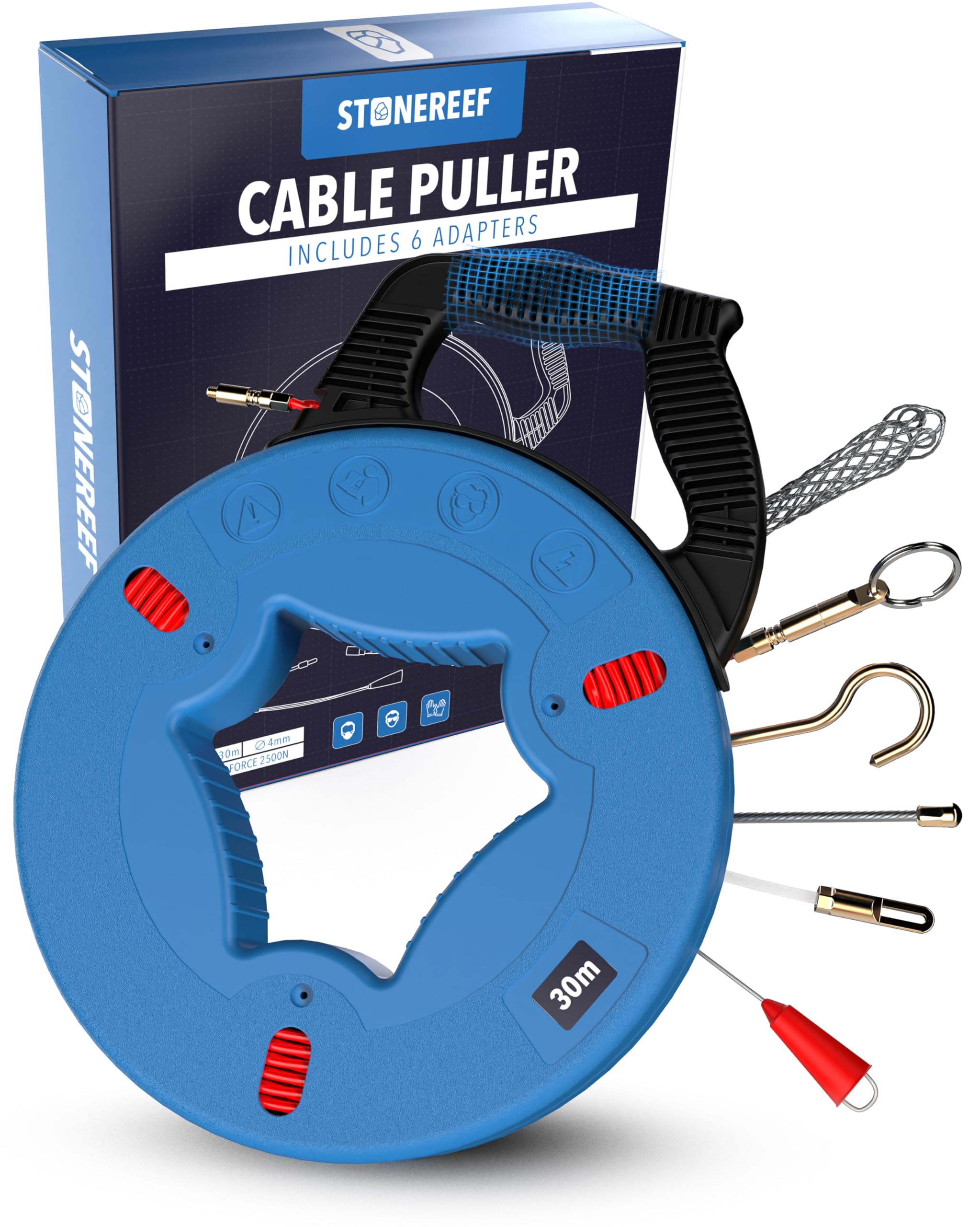 Retractable Spiral 30 m - Cable Retraction Aid with Retractable Spring, Retractable Aid for Empty Pipes, Cable Feed Aid for Empty Pipes, Pull Wire, Cable Puller for Cables and Electrical Installations
