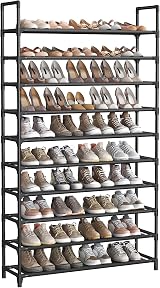SONGMICS 10-Tier Shoe Rack 29x100x175 cm Metal Frame Black LSR10BK