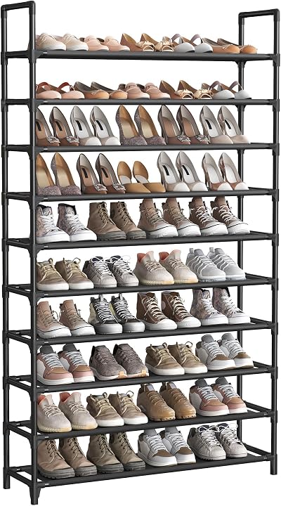 SONGMICS 10-Tier Shoe Rack 29x100x175 cm Metal Frame Black LSR10BK