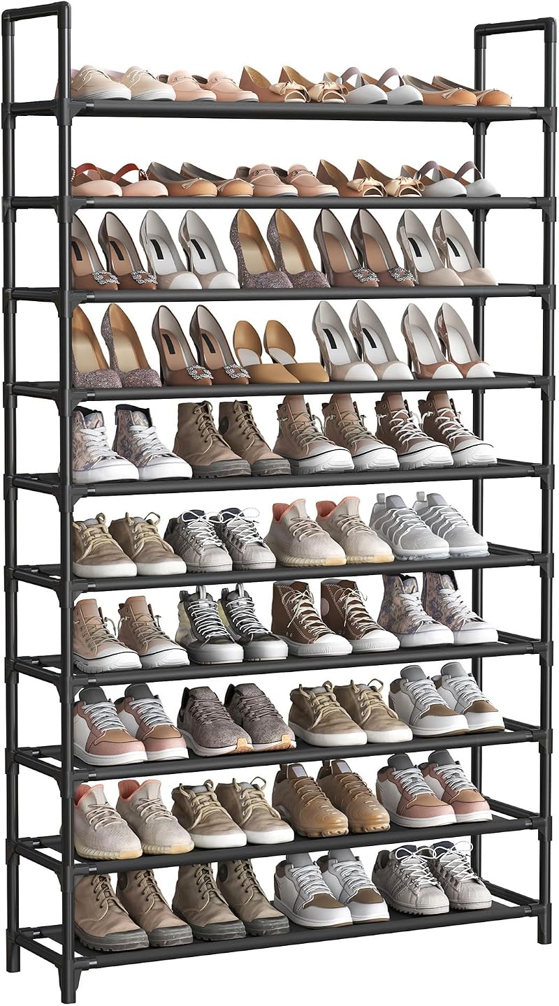 SONGMICS 10-Tier Shoe Rack 29x100x175 cm Metal Frame Black LSR10BK
