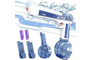 J JINPEI Electric Water Gun, Automatic Squirt Guns with Lights Up to 32 FT Range with Large Capacity, 434CC+Two 58CC Water Blasters for Kids Boys Adults Outdoor Summer Swimming Pool Beach Shooting Game (Blue)