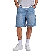 JMIERR Mens Baggy Jeans Shorts Relaxed Fit Jorts Wide Leg Streetwear Vintage Carpenter Denim Shorts with Hammer Loop