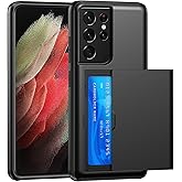 SZSSZSM Wallet for Samsung Galaxy S21 Ultra Case with Card Holder Dual Layer Military Grade Protective Shockproof Hidden Card Slot Slim Fit Phone Cover - Black