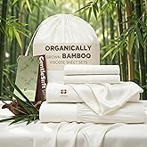 Bedsure 100% Organically Grown Bamboo Viscose Sheets - 18 Inches Deep Pocket Sheets with Elastic Corner, California King Sheet Sets, Ultra-Soft, Silky & Cooling Bedsheets, Oeko-Tex, 4 Pieces, Ivory