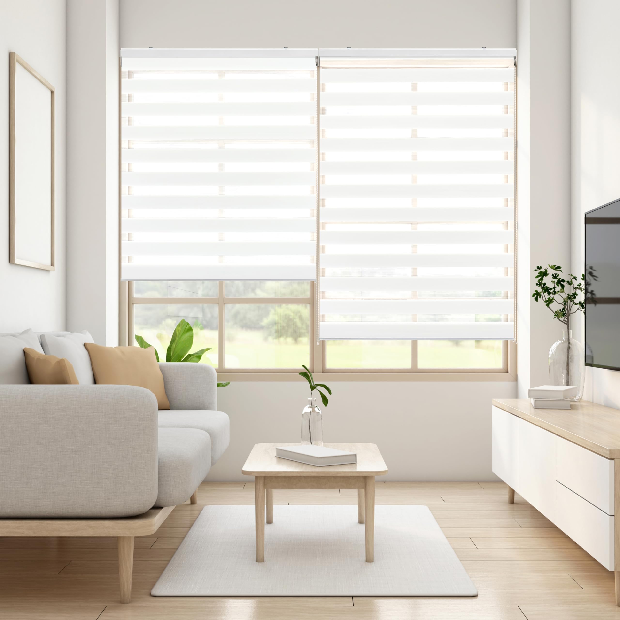 Blindecor Lira Night and Day Roller Blind, White, 90 x 180 cm (W x H), Fabric Size 87 x 175 cm, Elegant Night and Day Blinds