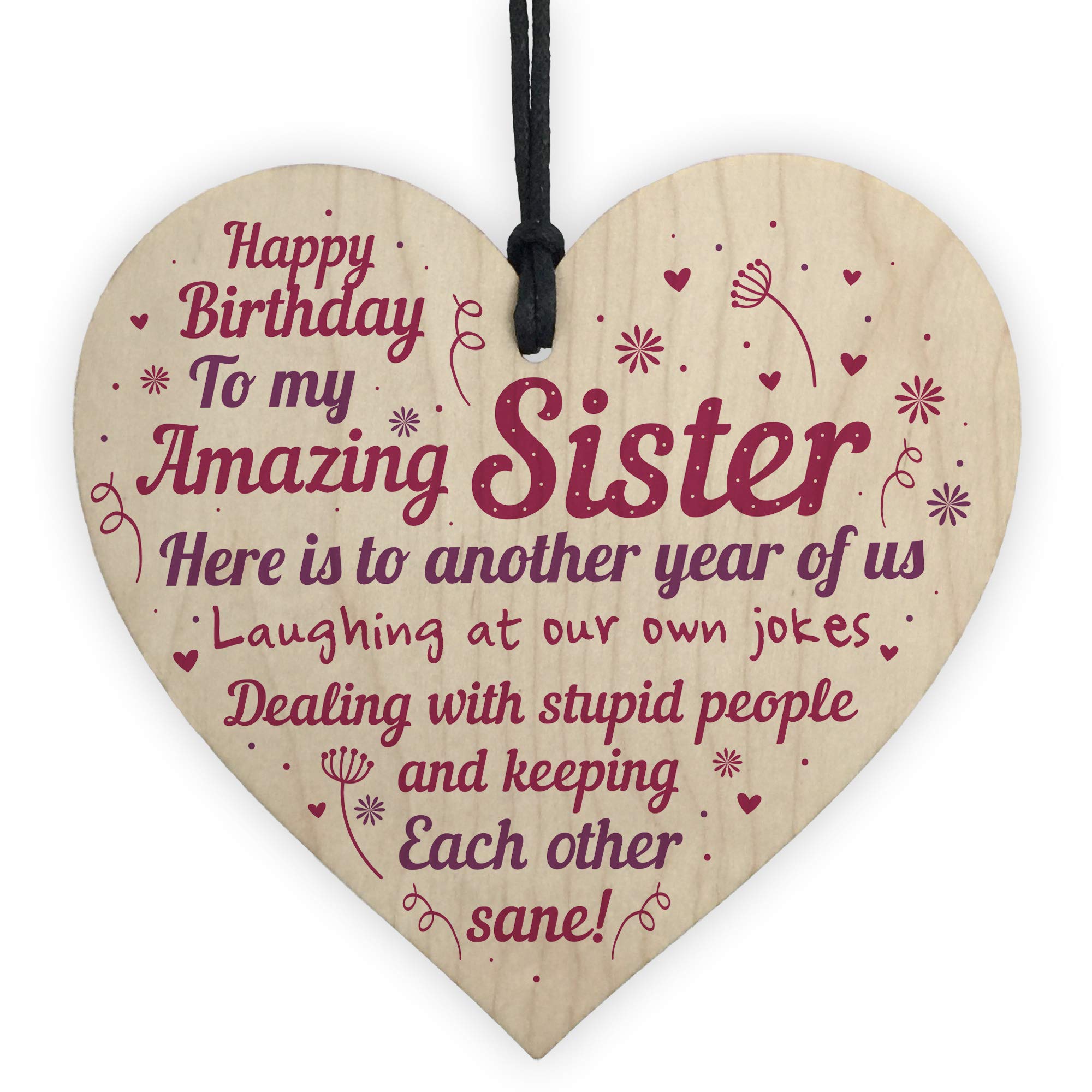 Red Ocean Funny Birthday Card Gifts For Sister Friend Handmade Novelty Wooden Heart Plaque Gift From Brother Family