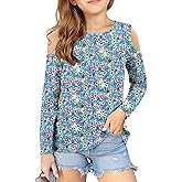 storeofbaby Girls Casual Cold Shoulder Shirts Long Sleeve Crewneck Tops Loose Fit Blouses 5-14 Years