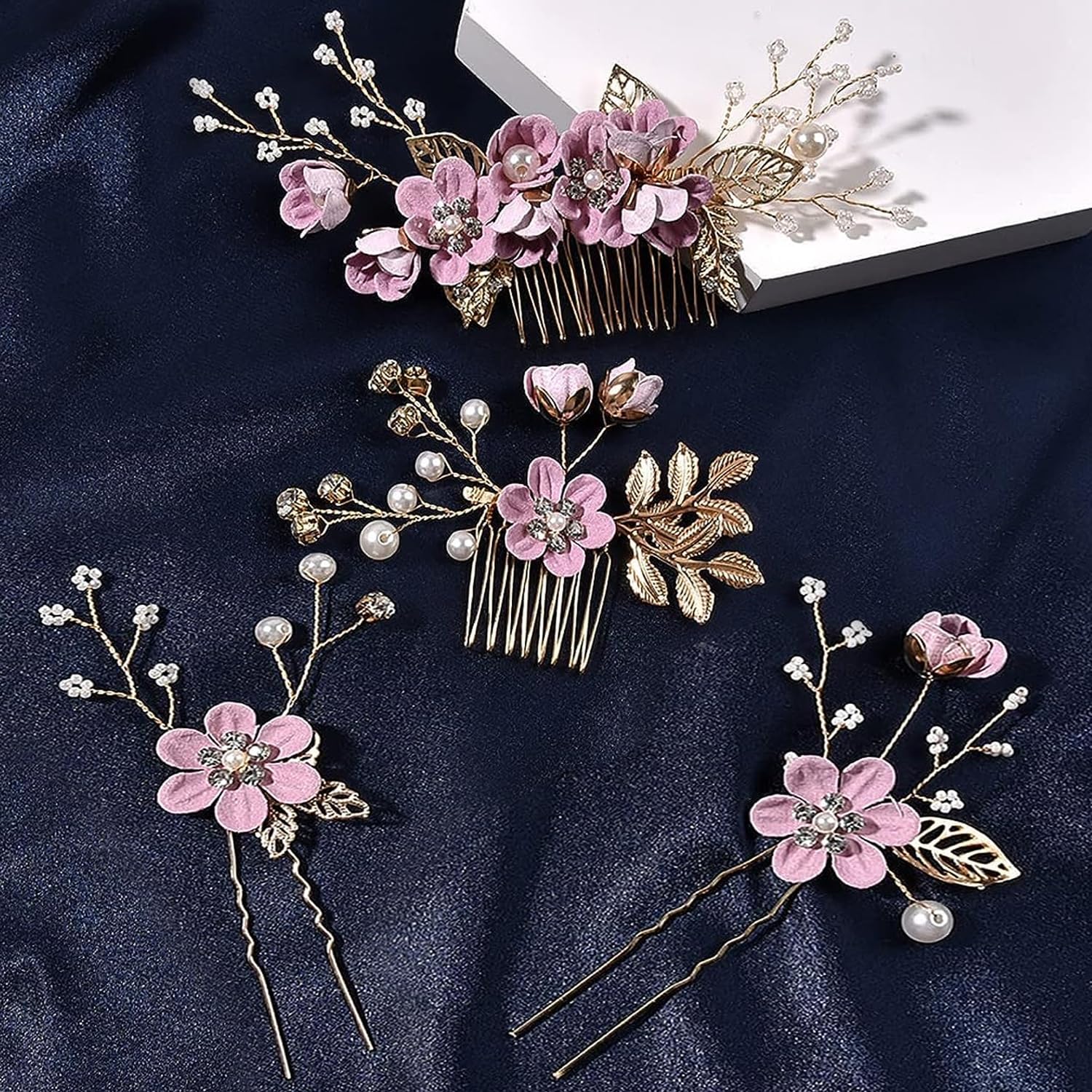 4 Pieces Durable Hair Comb Wedding Bridesmaids Wedding Hair Accessories Hair Comb for Bridal Accessories for Bridesmaids or Flower Girls, Simple and Generous (Purple)